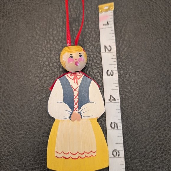 Vintage Wooden Folk Art Ornament Hand Painted Woman in Traditional Dress - Picture 8 of 11